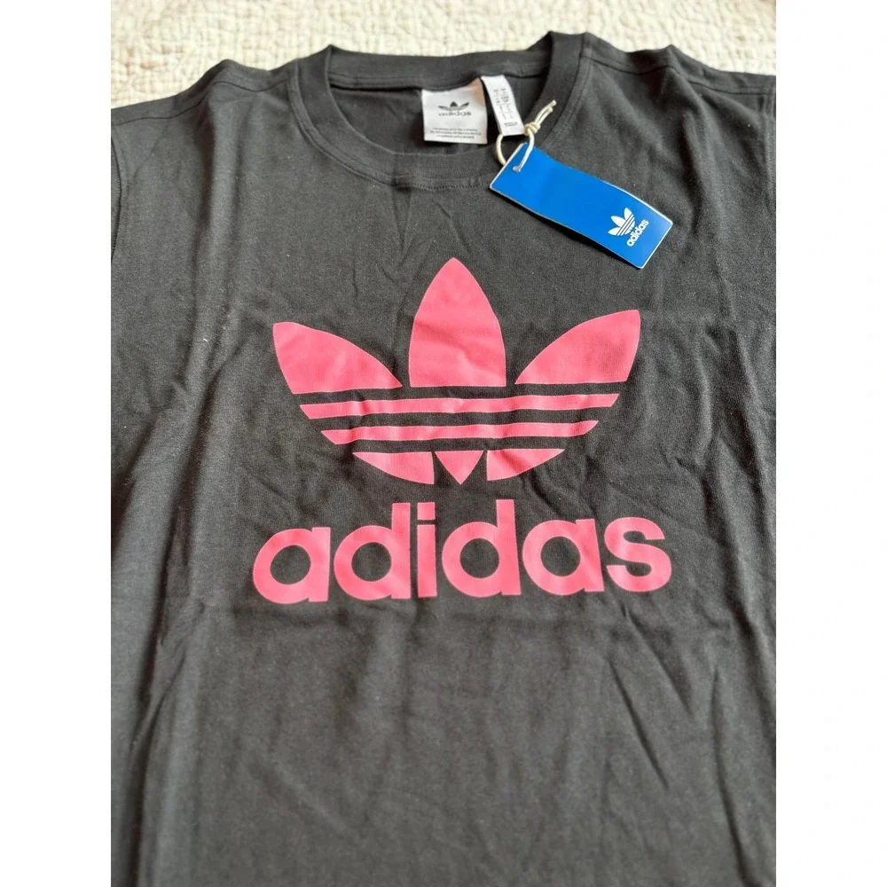 Adidas‎ Originals Mens Trefoil Graphic T-Shirt Black Pink Logo Size Small